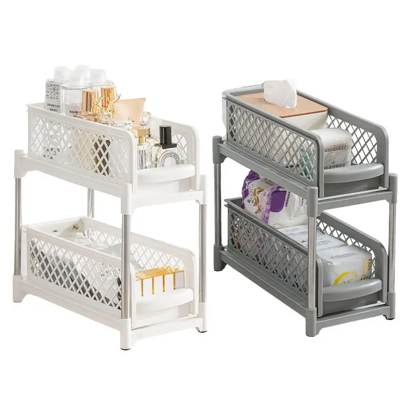 

Under Sink Organizer Double Layer Pull Out Sliding Basket Storage Rack 2-Tier Cabinet Drawers Kitchen Bathroom Organizer