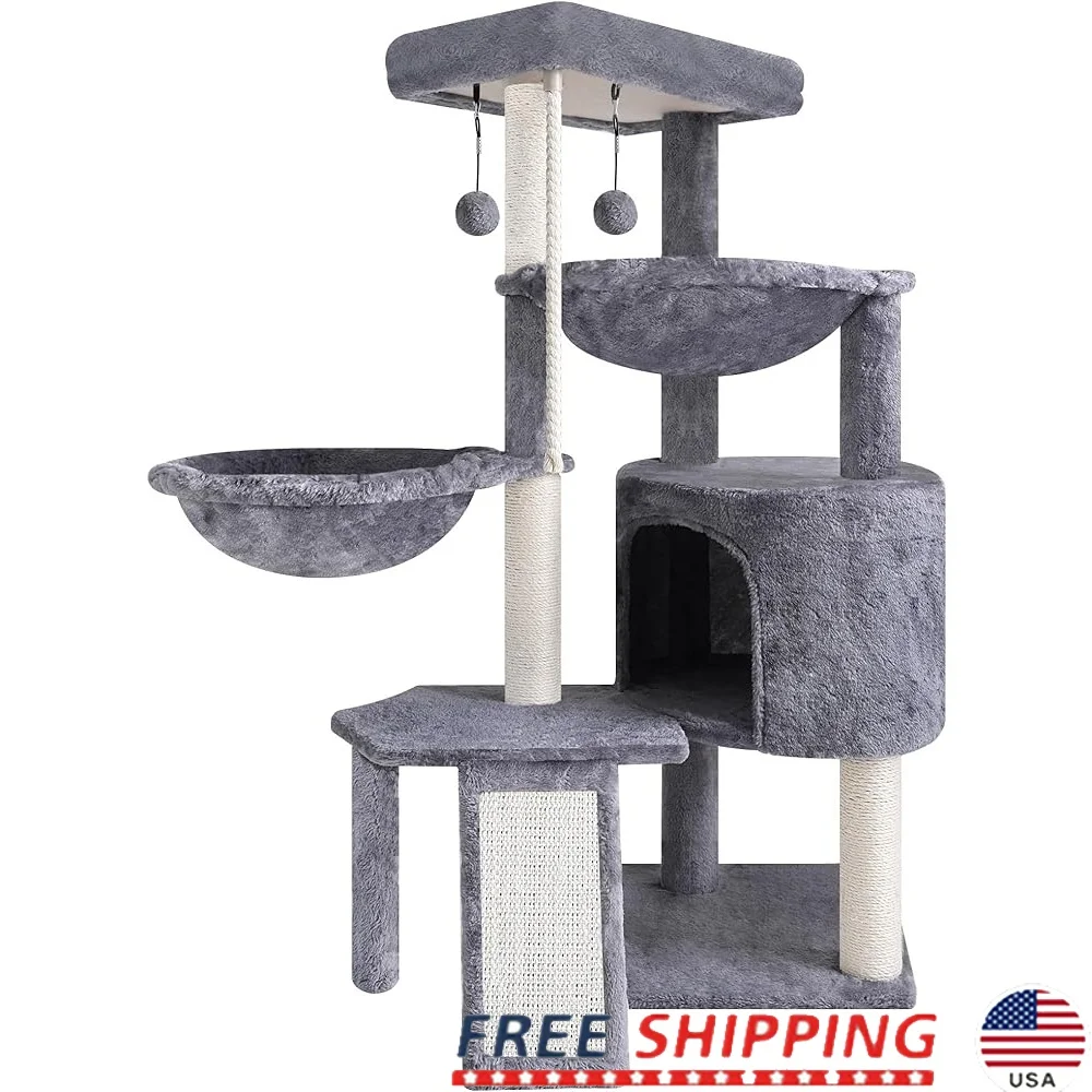 

Three Tier Cat Tree with Condo Two Hammocks Sisal Scratching Posts Indoor Cat Furniture Playhouse