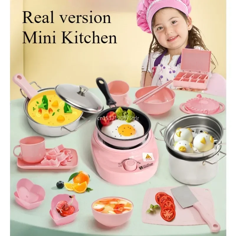 Nieuwe Grappige Keuken Speelgoed Meisje Kan Koken Mini Keuken Artikelen Echt Gekookte Familie Speelgoed Set Verjaardagscadeau Meisje Speelgoed Keuken Accessoires