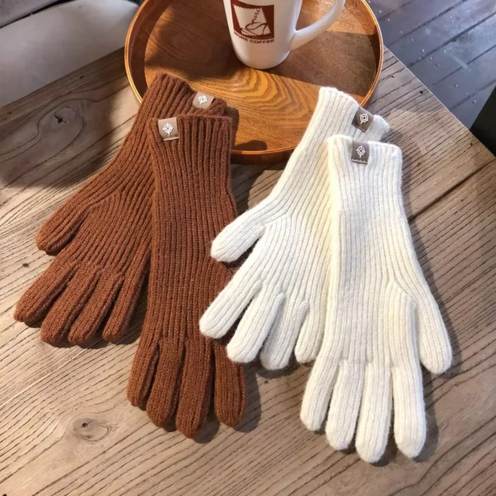 Lässige lange Strickhandschuhe, Touchscreen-fähig, einfarbig, warme Fäustlinge, Winterhandschuhe, Outdoor-Reiten