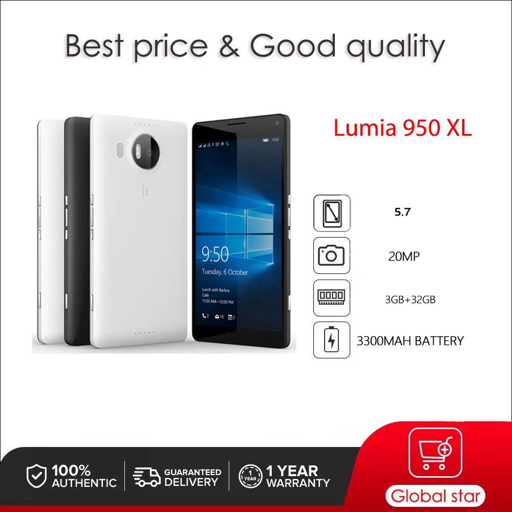 Originele Ontgrendelde Lumia 950 Xl Dual Sim 4G 20mp 5.7 "Wifi 3Gb + 32Gb Bluetooth Mobiele Telefoon Gemaakt In Finland Gratis Verzending