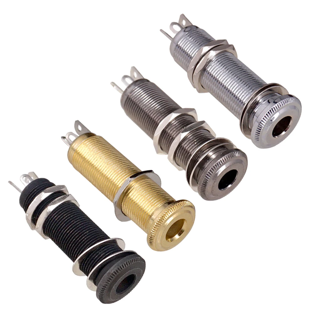 Electric Guitar Bass Parts Silver Titanium Socket Stereo 6.35mm Stereo Output Input 1/4 Inch Output Straight Ribbed Tube Style