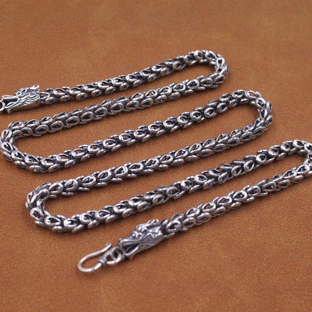 Solid 925 Sterling Silver Double loong head chain necklace