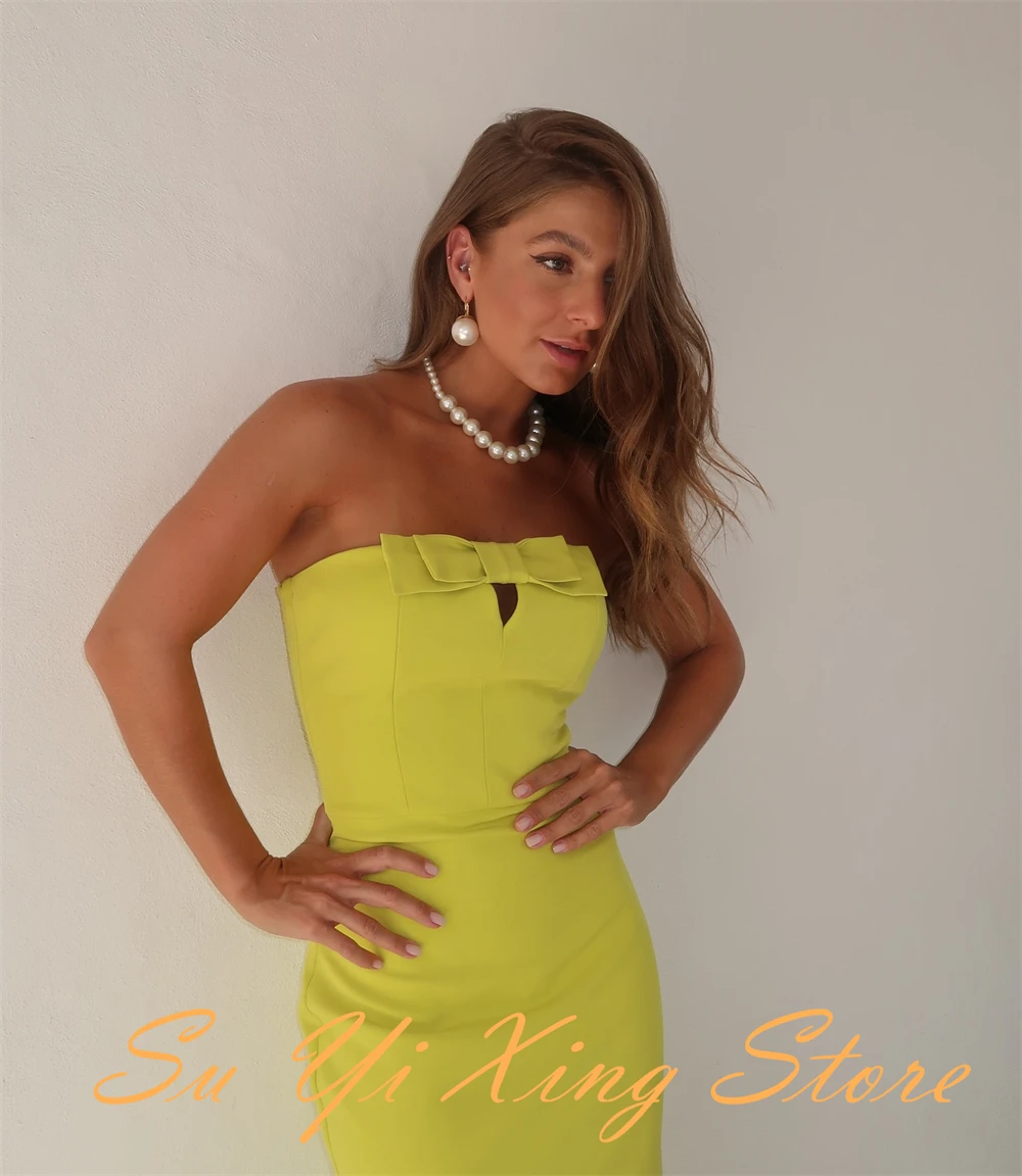 Customized  Exquisite Ribbons Evening Dress Delicate Strapless Bow Mermaid Celebrity Gowns Fashion  Zipper Back Party D