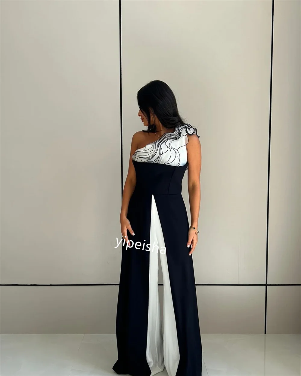  Evening Jersey Ruffle Valentine's Day Sheath One-shoulder Bespoke Occasion Gown Midi Dresses Saudi Arabia