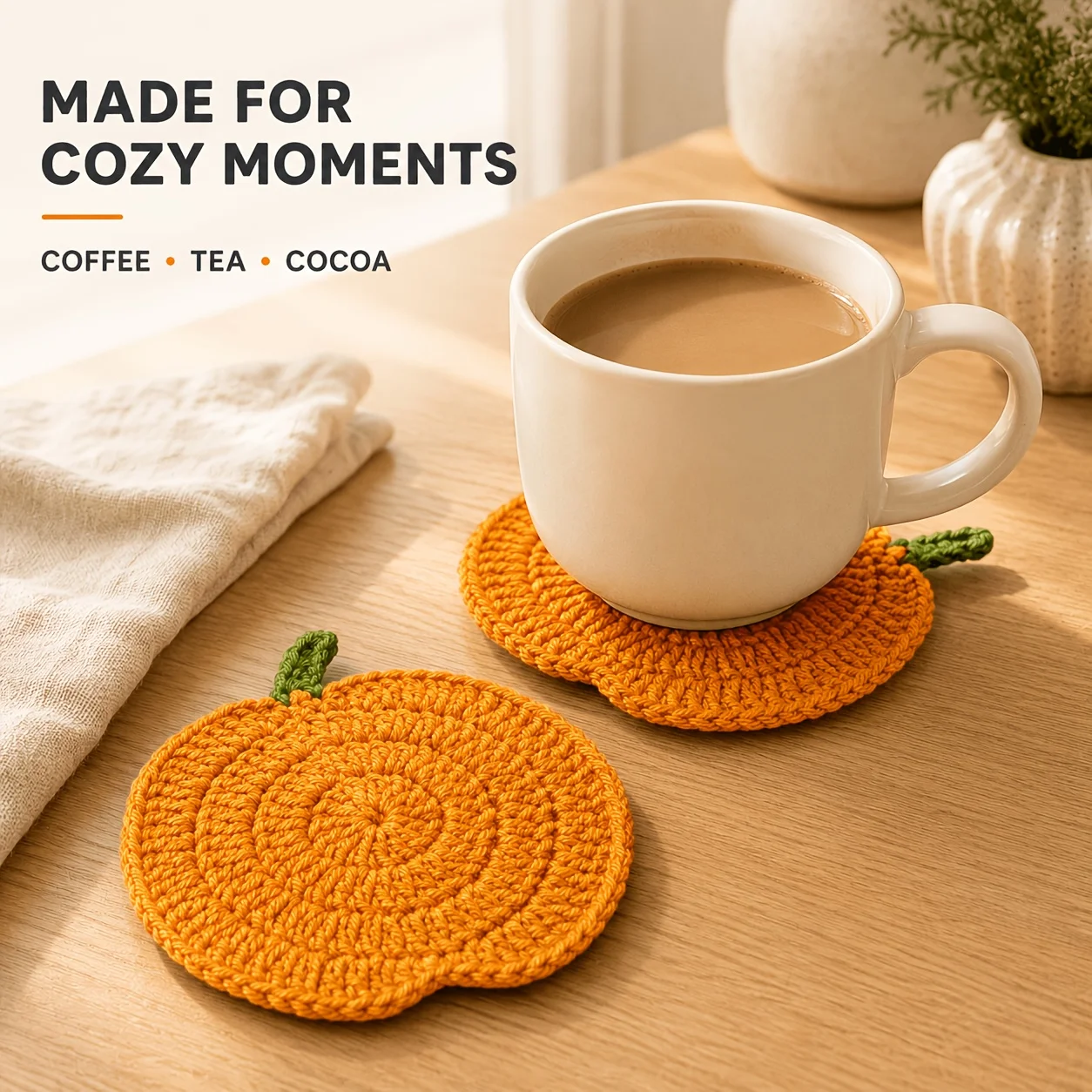 5/10pcs Handmade Hook Weaved Pumpkin Cup Mat Autumn Halloween Thanksgiving Desktop Decoration Cup Mat