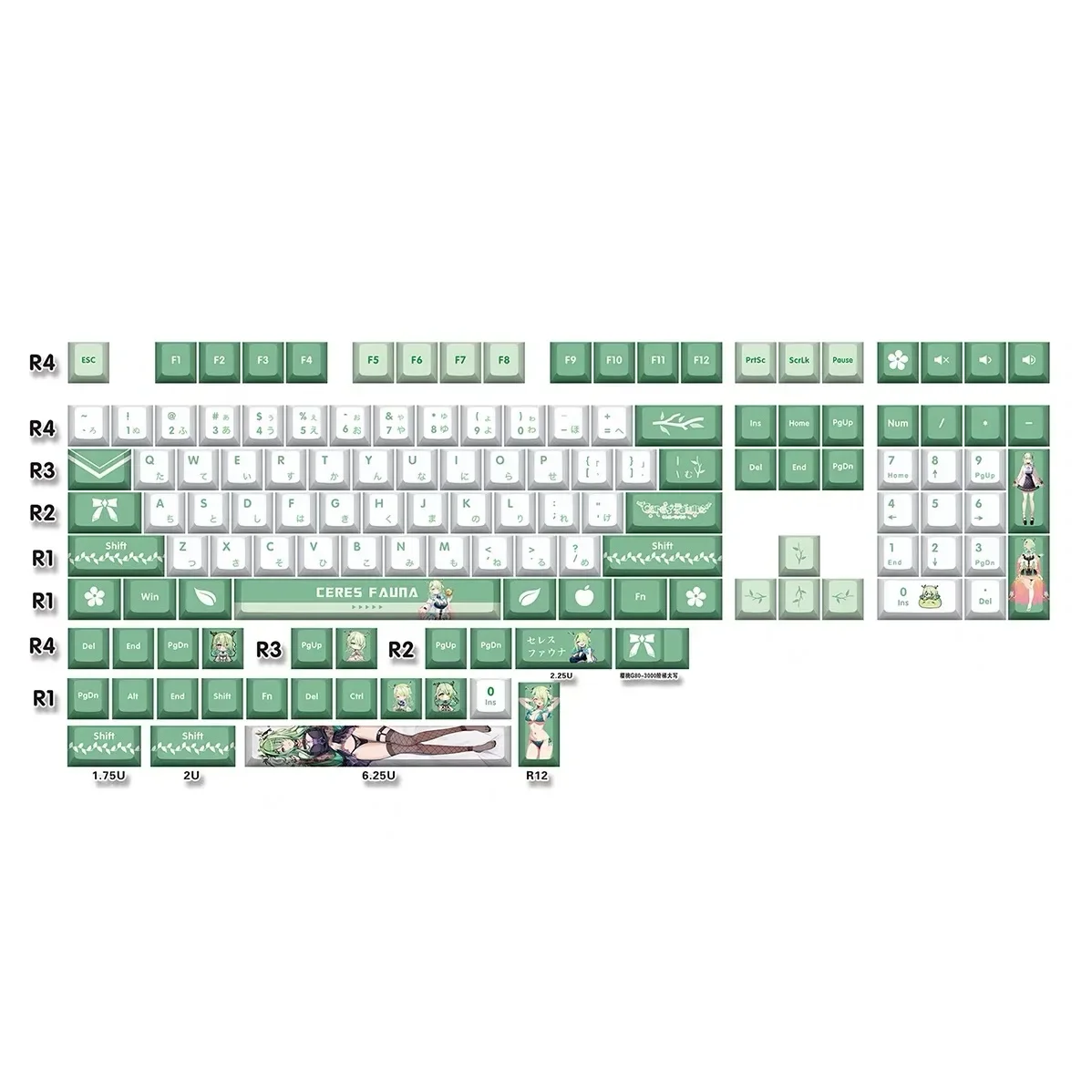 132 Keys Ceres Fauna Keycaps PBT Vtuber Hololive Key Cover DYE Sublimation Cherry MX Axis Switch Keycap Mechanical Keyboard