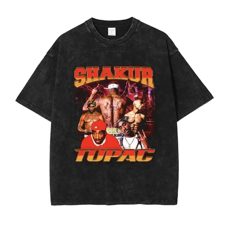 

Tupac 2Pac T Shirt Hip Hop Rapper God Vintage Washed Tops Tees Oversized T-shirt Makaveli Short Sleeve Sweatshirts Men 2025