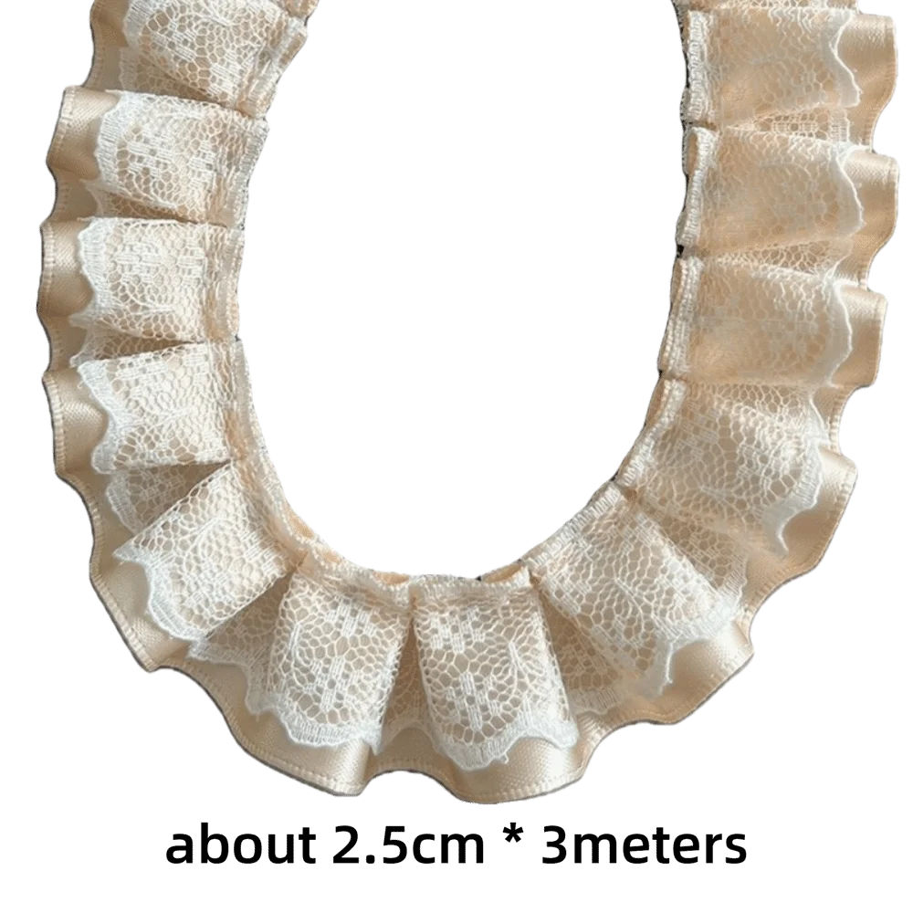 3meters Lace Ribbons Trim Handmade High-Grade Ruffled Farbic Trim Garment Dress Hem Pleated Sewing Material Notebook Decoration