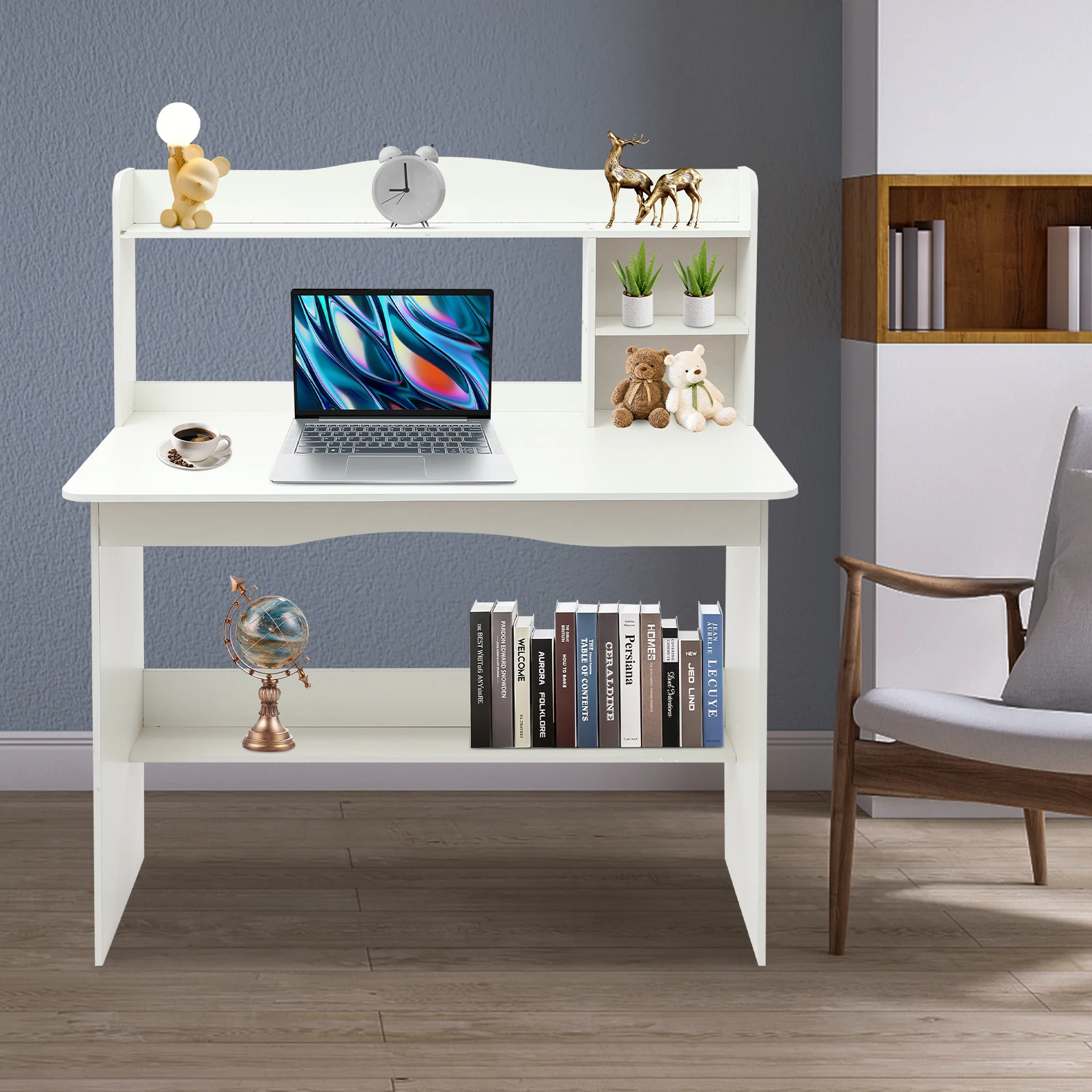 

Thickened Fiberboard Home Office Desk With Bookshelf Multifunctional Table With Guardrail High Load-bearing Computer Desk