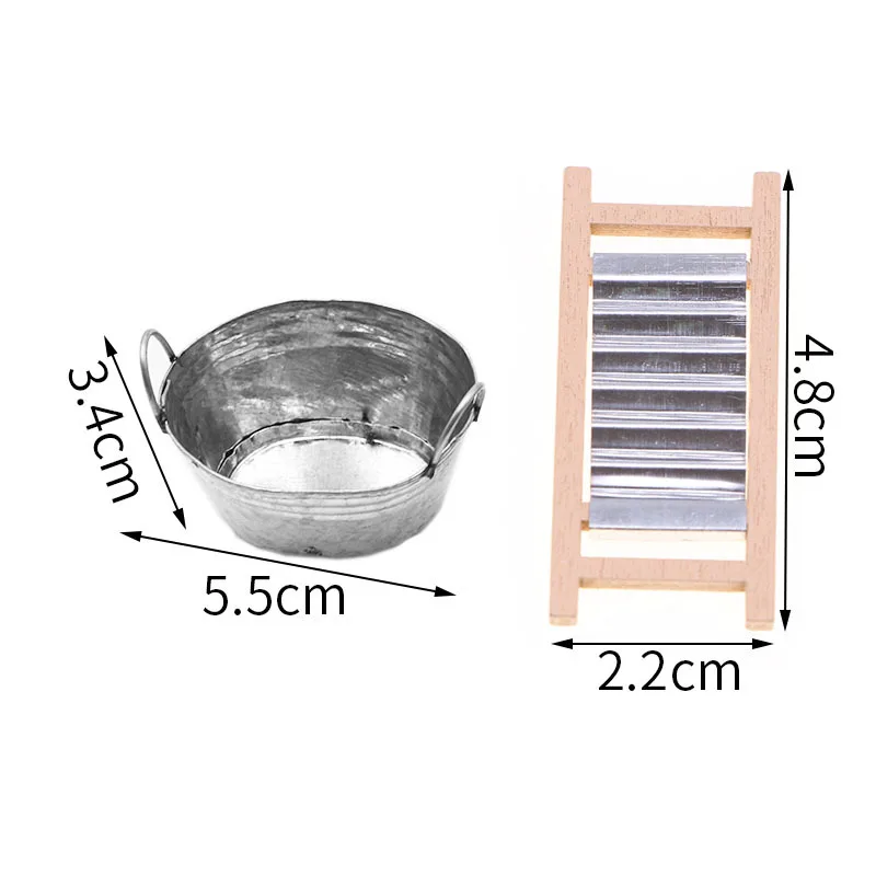 Doll House Mini Tinplate Basin Washboard Bathroom Accessories Miniature Home Scene Props