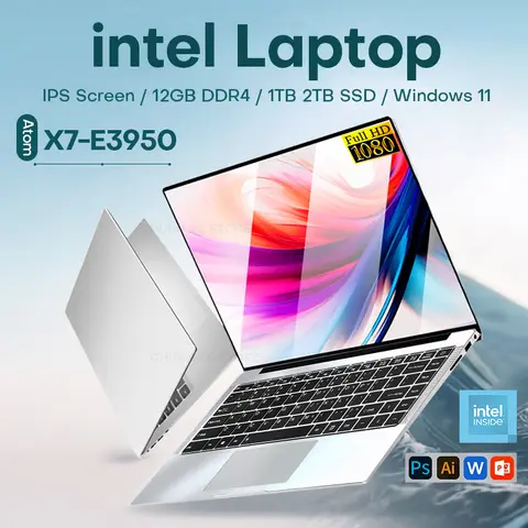 노트북 컴퓨터 윈도우 11 프로 인텔 아톰 X7-E9850 2025 노트북 PC 12GB 램 512GB 1TB 2TB SSD 1920*1080P 오피스 스터디 컴퓨터