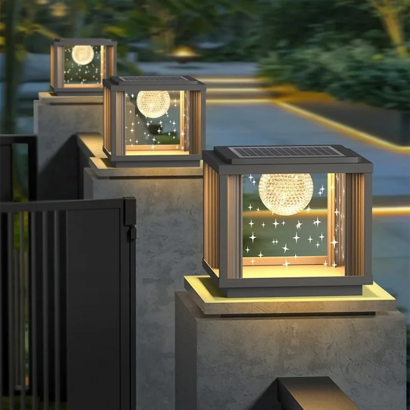 Minimalist Creative Solar Column Head Floor Lights Courtyard Wall Gate Side Pillar Table Lights Outdoor Courtyard LED Luminaires