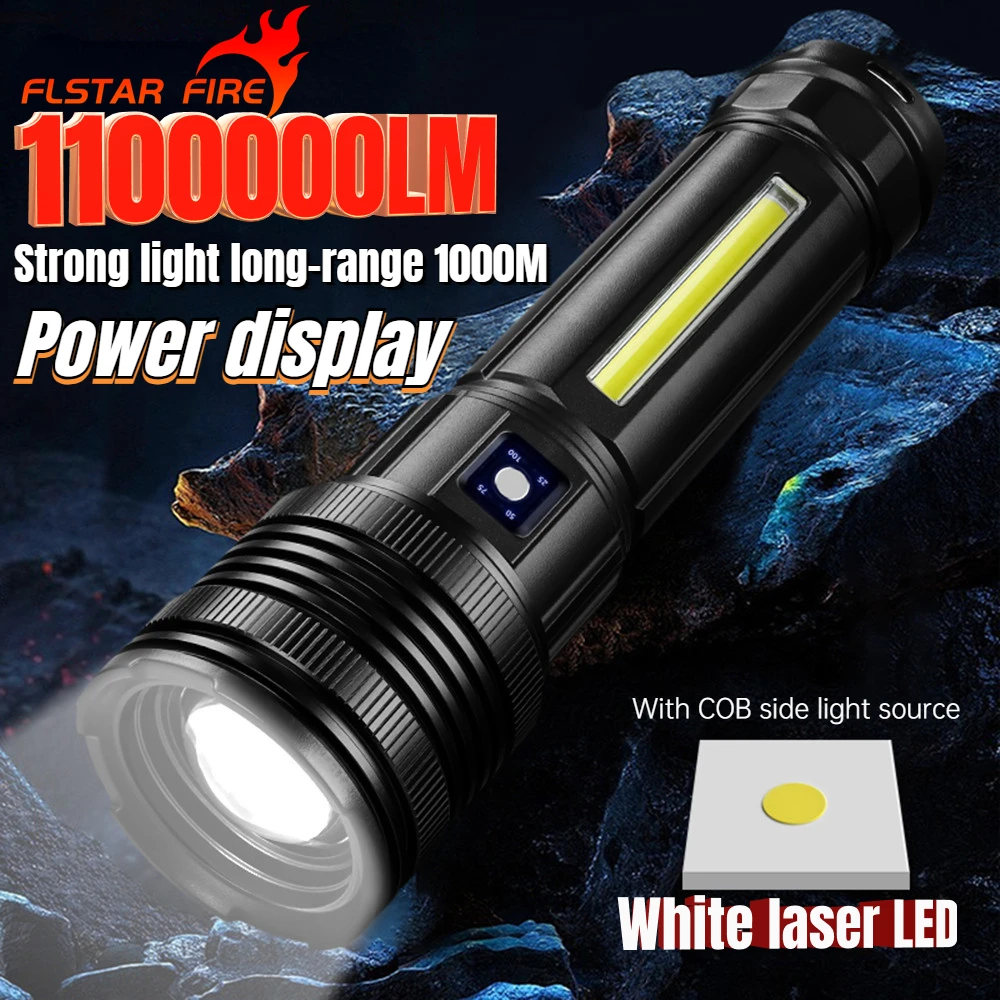 

15000MAH Powerful Spotlight Long Range LED Flashlight With COB side Light Type-C Lantern Tactical Torch for Fishing Camping Lamp