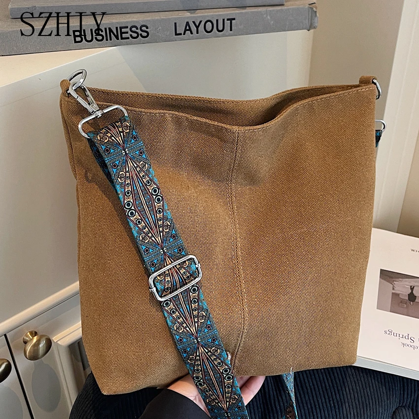 

Холщовая сумка через плечо, женская сумка среднего размера, дизайнерская сумка через плечо с диагональю и широким ремешком, классические Bolsos Para Mujeres Sacos De Ombro