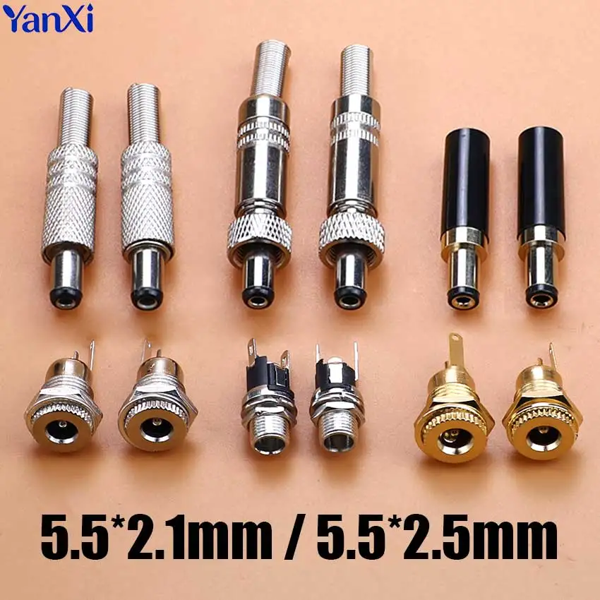 1/2/5 Stück 5,5x2,1mm 5,5x2,5mm DC-Stromanschluss DIY Lötbarer Stecker Buchse mit Schraubmutter Panelmontage DC-Stromverbinder Adapter