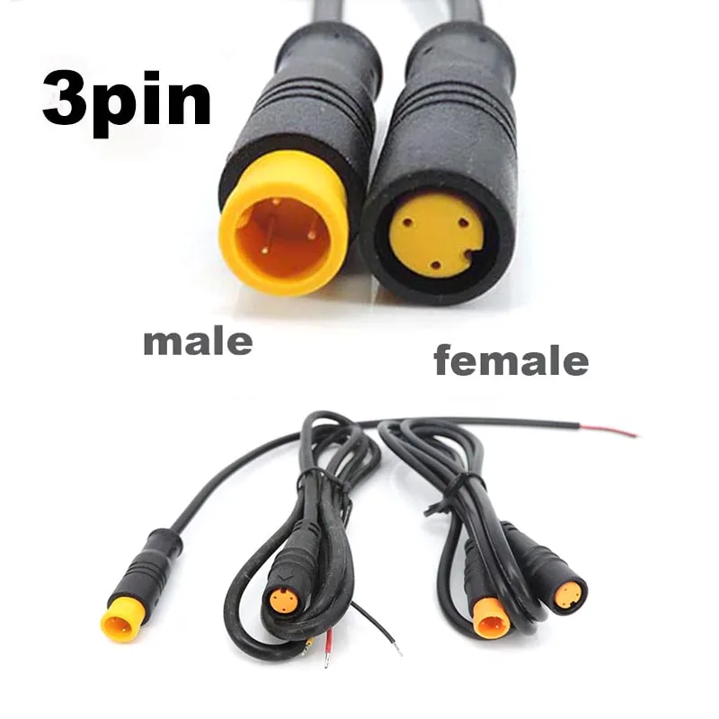 M8 waterproof 3 Pin Electric Bicycle Joint Plug male female 3pin Connector eblike Scooter Brake Cable 24awg 28awg