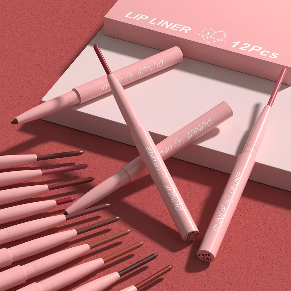 Set di matite per labbra da 12 colori Rossetto opaco per labbra Impermeabile 24 ore di lunga durata Trucco per labbra coreano per cosmetici da donna