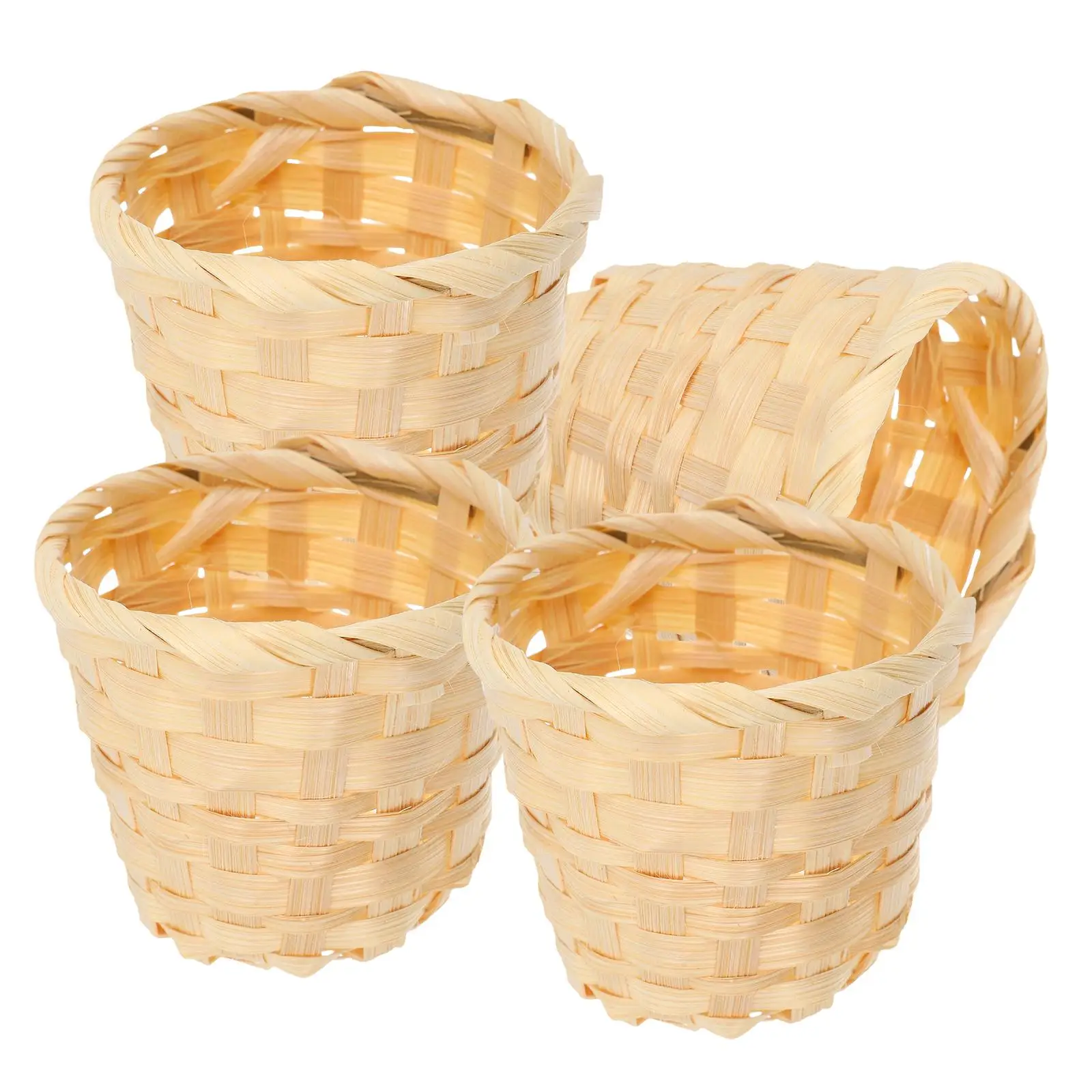 Bamboo Wood Storage Basket 4 Pcs Small Woven Baskets for Home Decor Mini Flower Basket Gift Rustic Desk Organizer Candy Fruit