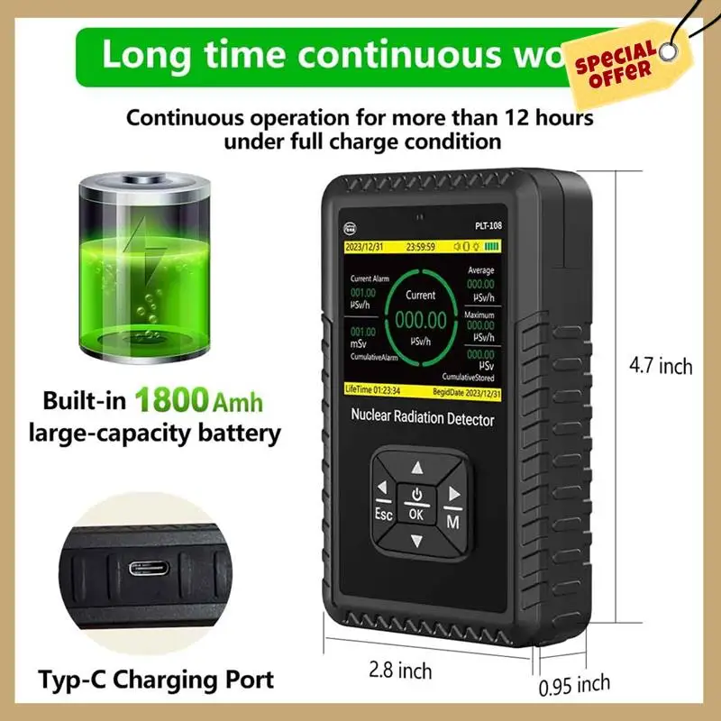 Stable Performance-Geiger Counter Nuclear Radiation Detector - Portable Handheld Beta Gamma X-Ray Radiation Monitor Meter With L