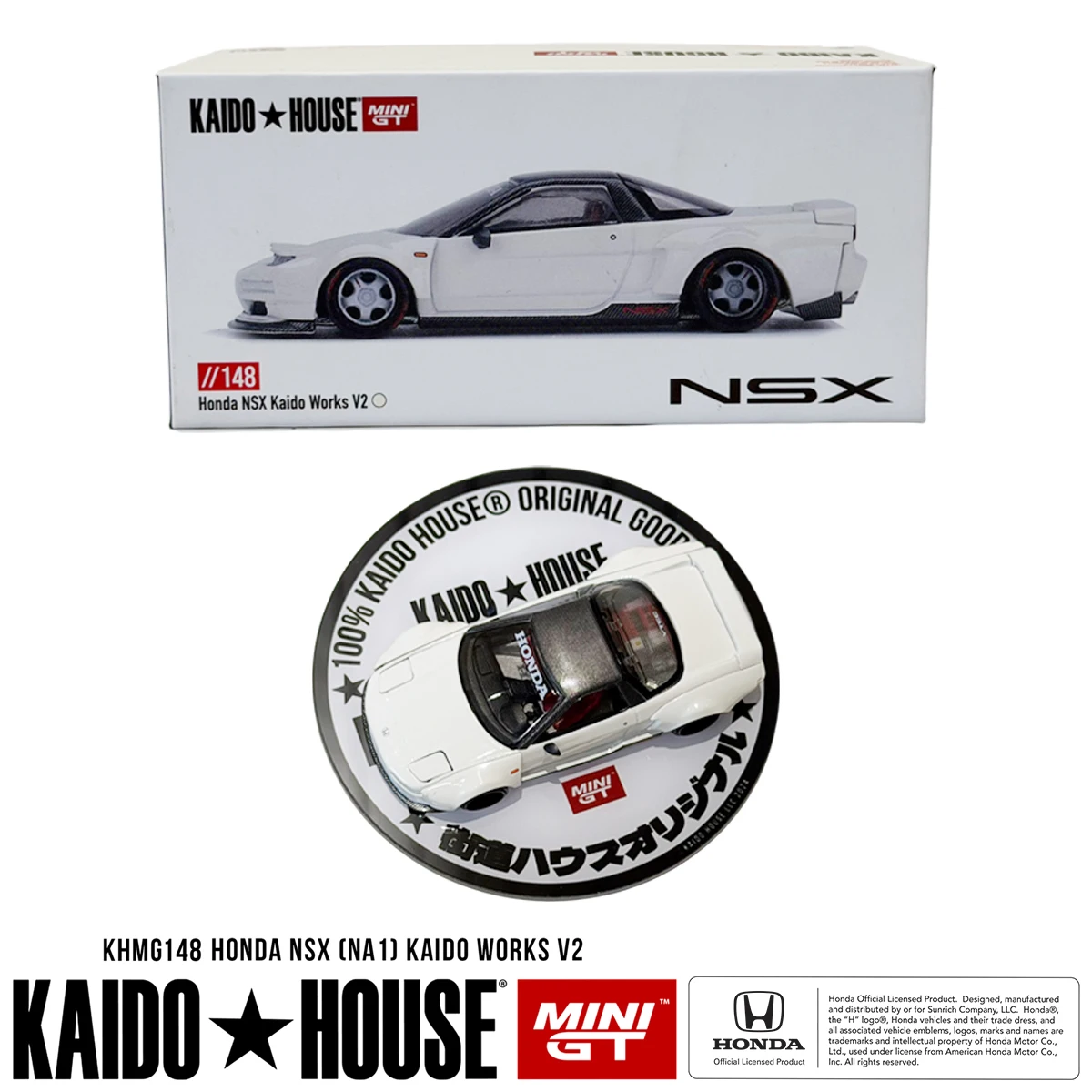 In Stock KHMG148 Kaido House x MINI GT 1:64 Honda NSX (NA1) Works V2 White Diecast Car Model (Openable Rear Engine Cover)