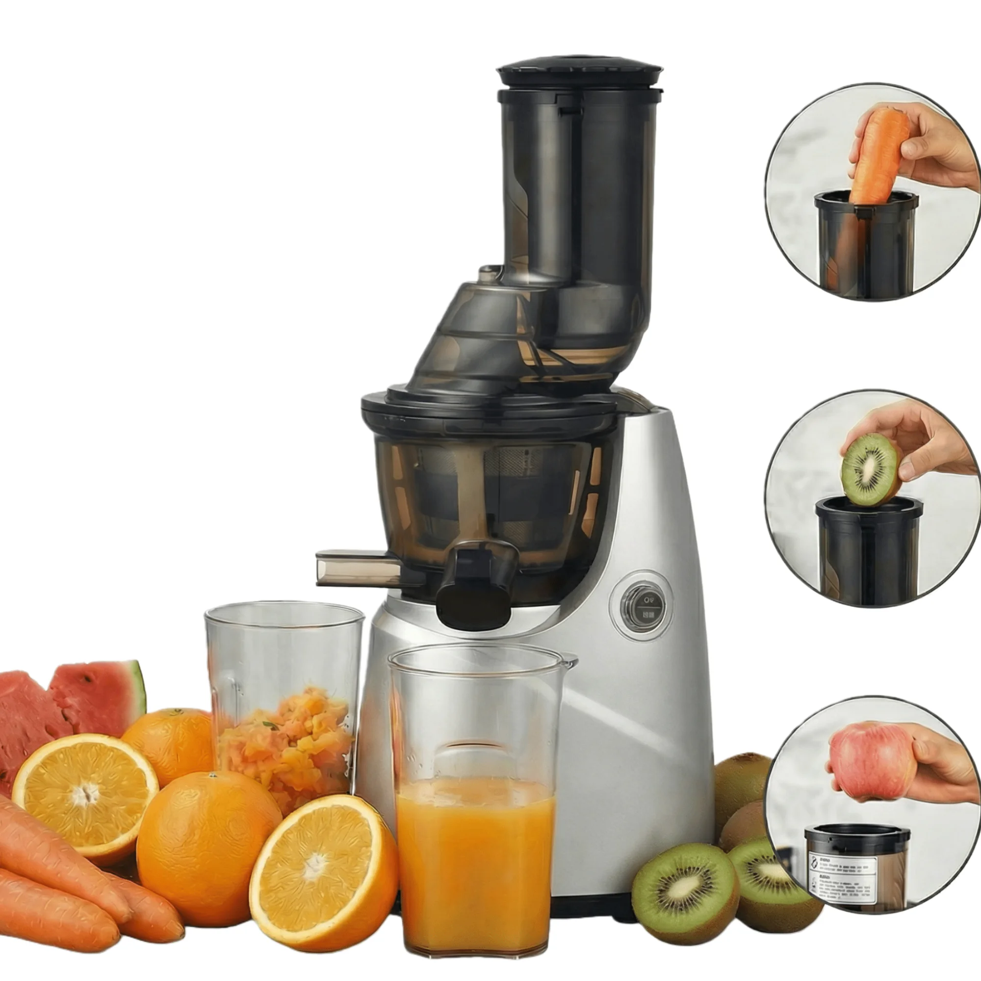 Slow Juicer Entsafter mit großem Einfüllschacht Kaltpress Entsafter für Obst und Gemüse leise Saftmaschine