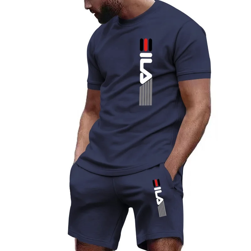 

Men's summer high-quality, super comfortable, breathable short sleeved T-shirt+casual jogging shorts 2-piece set