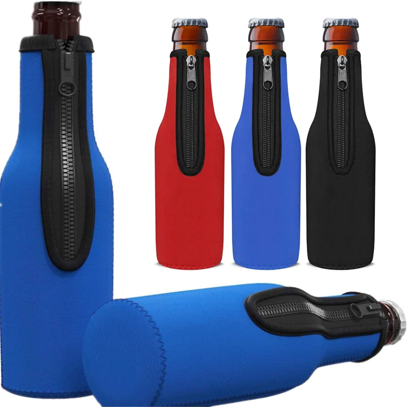 Beer Bottle Cooler Sleeves with Ring Zipper Collapsible Neoprene Insulators for 12oz 330ml Bottles Party Drink Coolies