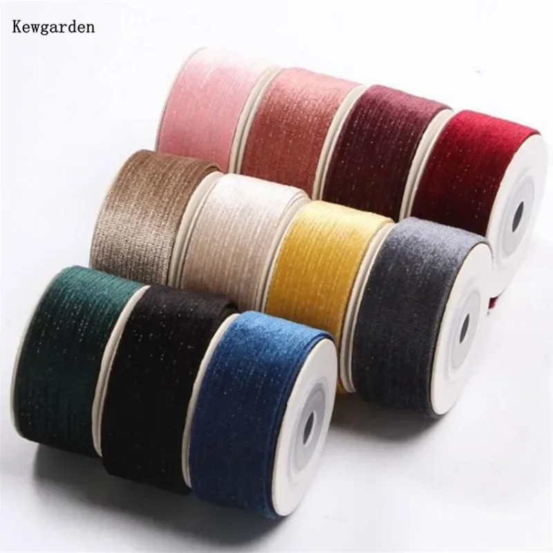 Kewgarden 1.5 "1" 25mm 38mm fita de veludo macio diy fazer arcos acessórios para o cabelo artesanal carfts costura embalagem de presente 10 jardas