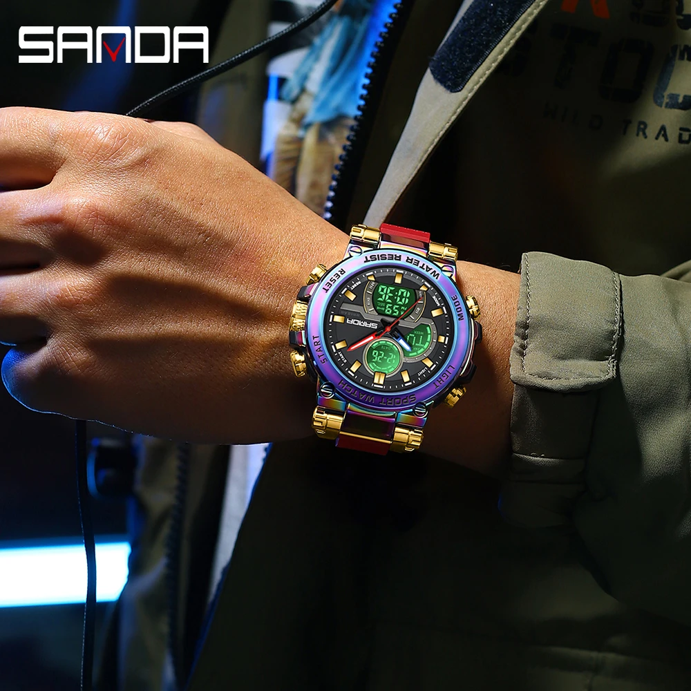 SANDA 6183 Elektronische Herrenuhr, personalisierte coole Uhr, G-Stil, Nachtlicht, Stoppuhr, wasserdichte Multifunktions-Herrenuhr