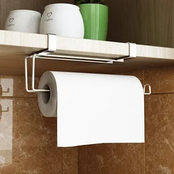 Paper Roll Towel Holder Stainless Steel Racks Under Drawer Cabinet Door Back Hanging Hook Holder Kitchen Bathroom Gadget