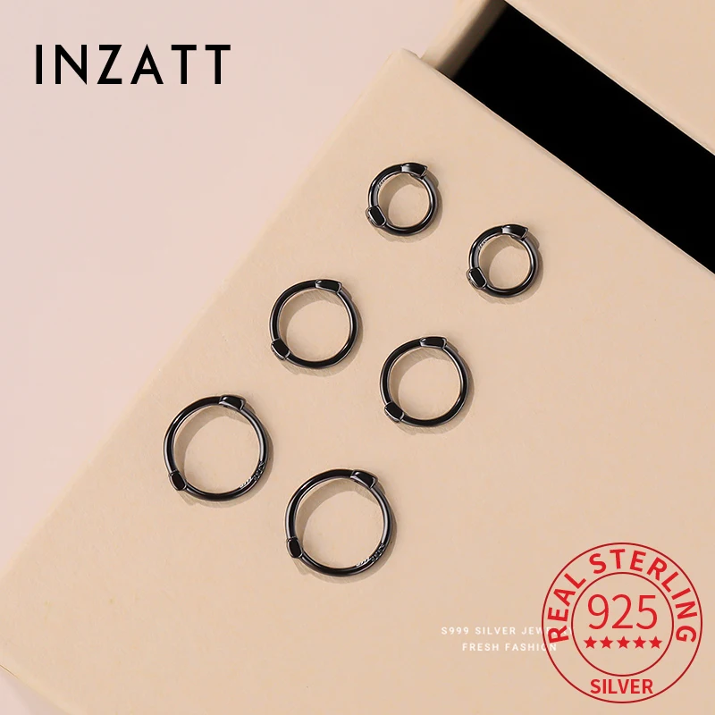 INZATT Real 925 Sterling Silver 8/10/12MM Black Round Stud Earrings for Unisex Women Classic Fine Jewelry Minimalist Accessories