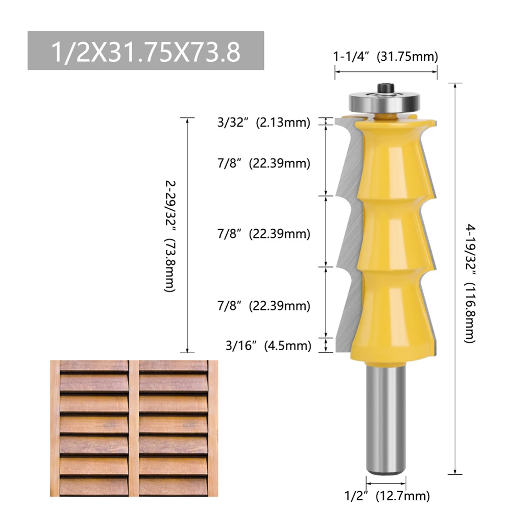 Precision Router Bits for Louver Shutter 12mm Shank Tungsten Carbide Blades for Enhanced For Woodworking Performance