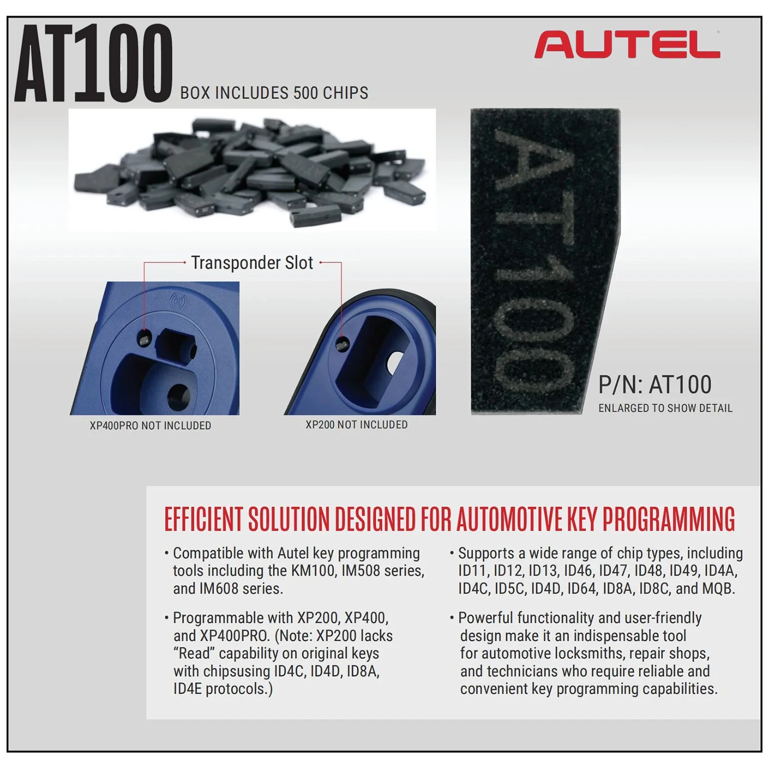 Picture 3: AUTEL AT100 Super Transponder Chip Work with KM100 KM100E IM508 IM508S IM608 PRO II Autel Key Programming Tool for XP200 XP400PR
