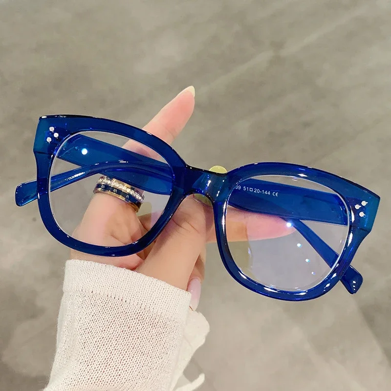 Classic Vintage Anti Blue Light Square Glasses Women For Men Luxury Brand Designer Trend Myopia Prescription Optical Rivet Frame