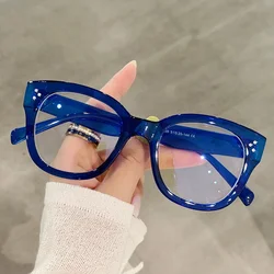 Classic Vintage Anti Blue Light Square Glasses Women For Men Luxury Brand Designer Trend Myopia Prescription Optical Rivet Frame