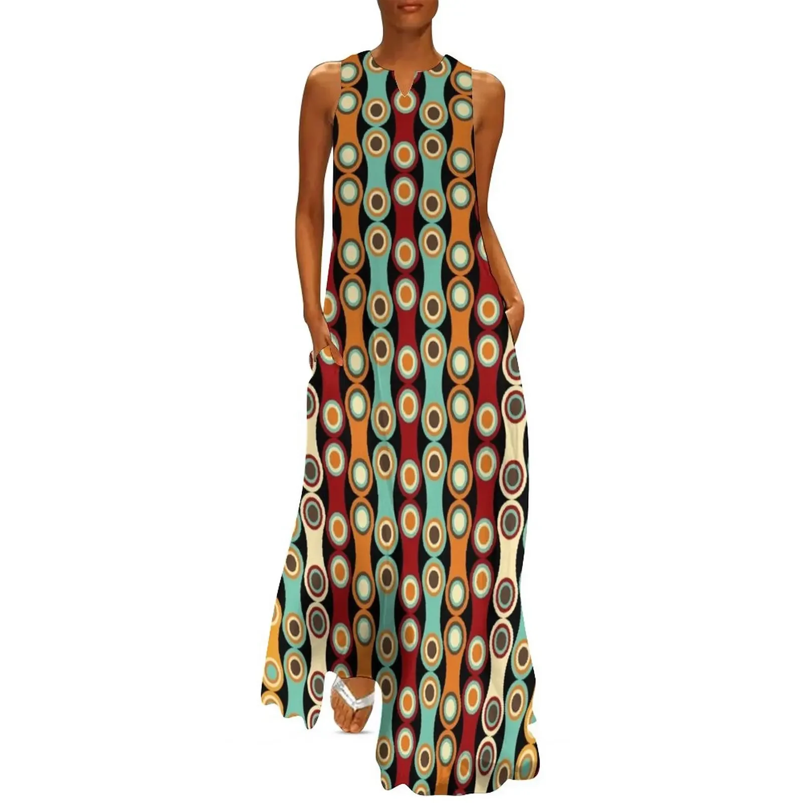 

1970's Style Retro Bohemian Seventies Vintage Pattern Long Dress Women's summer suit Dresses for wedding party Dress