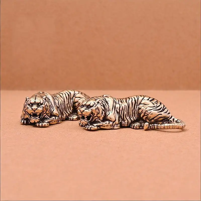 Vintage Brass Tiger King Statue Paperweight Ornaments Copper Animal Tiger MIniatures Figurines Desk Decorations Home Decor Gift