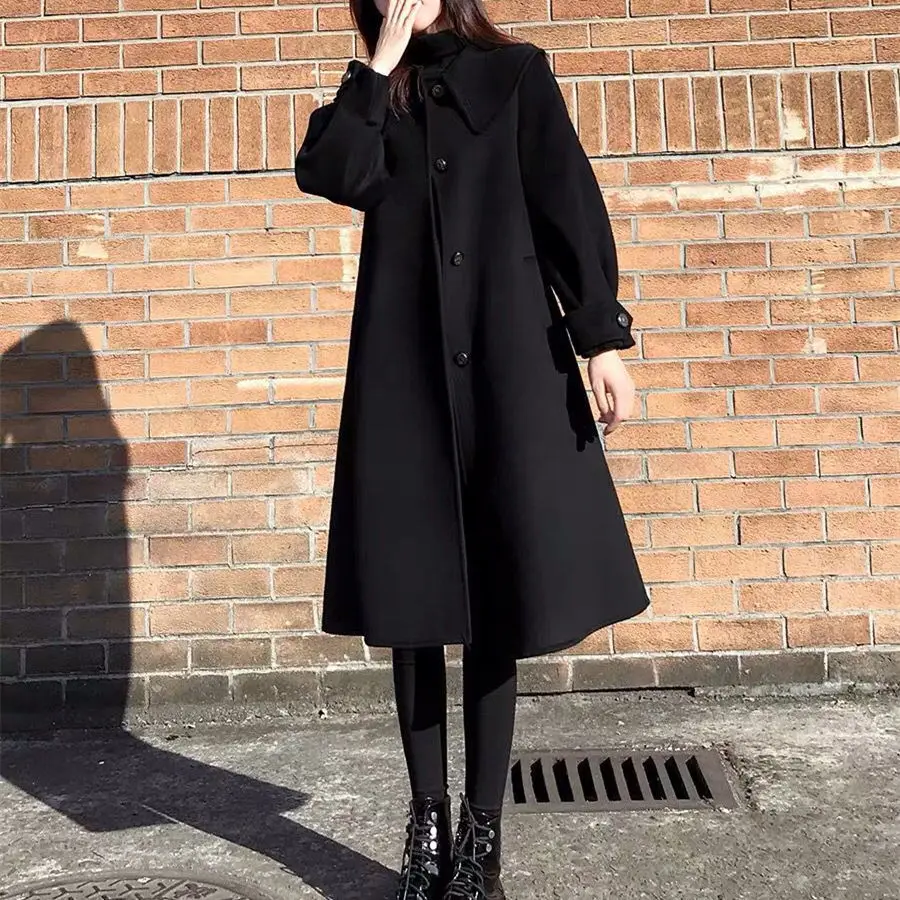 

For Women Overcoat Single-breasted Woolen Jackets Coat Loose Solid Color Long Sleeve Elegant Fashion Windbreaker V14