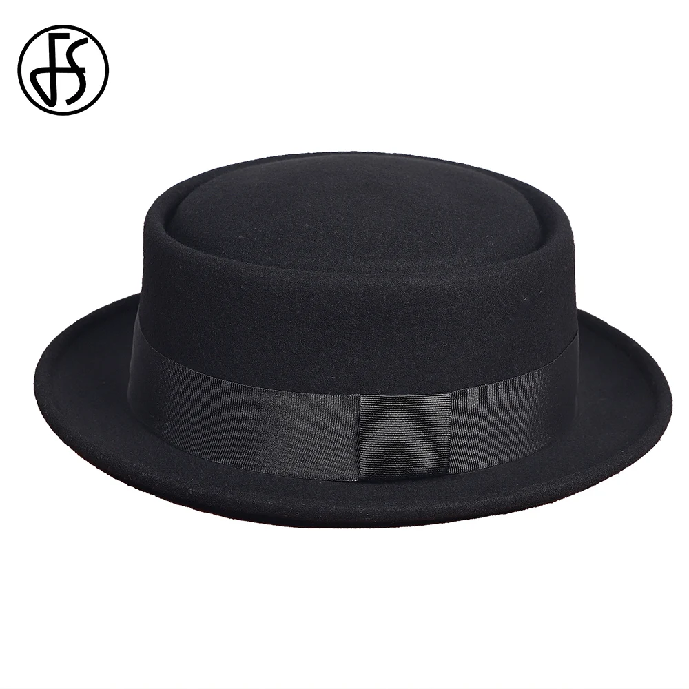 FS Small Top Hat Church Panama Gangsters Caps Gentleman Black Jazz Pork Pie Hats For Men Winter Wedding 100% Wool Felt Fedora