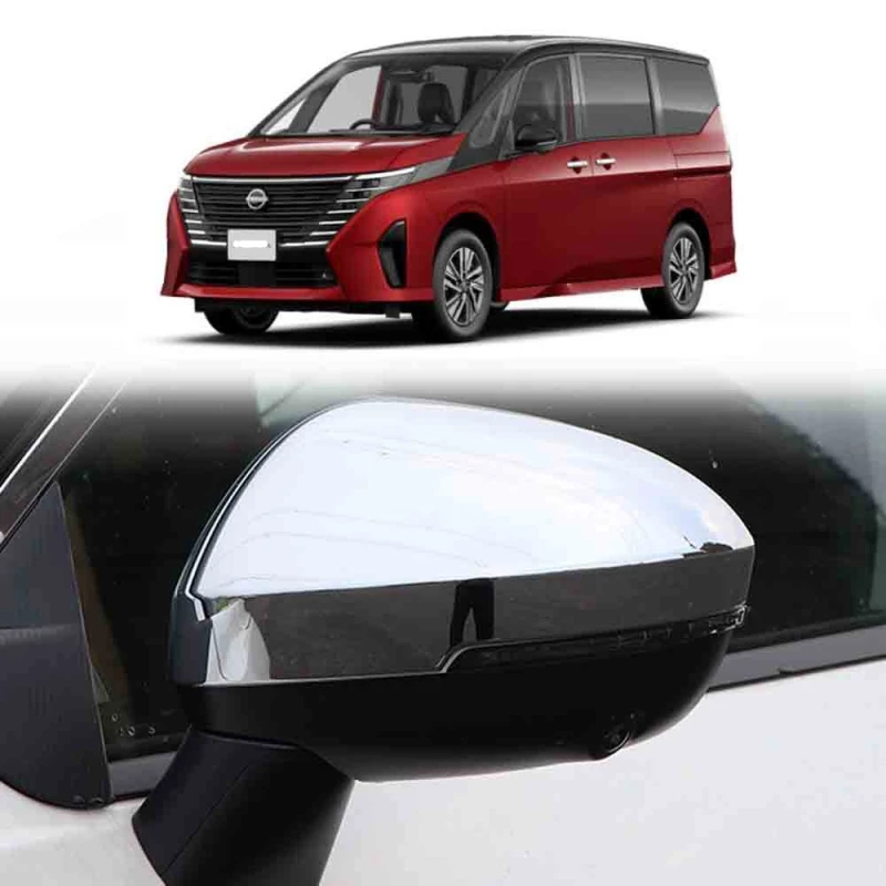 لنيسان سيرينا C28 2023 2024 الخارجي سيارة ABS باب السيارة الجانبية مرآة الرؤية الخلفية غطاء خاص المضادة للتصادم مرآة غطاء الكسوة