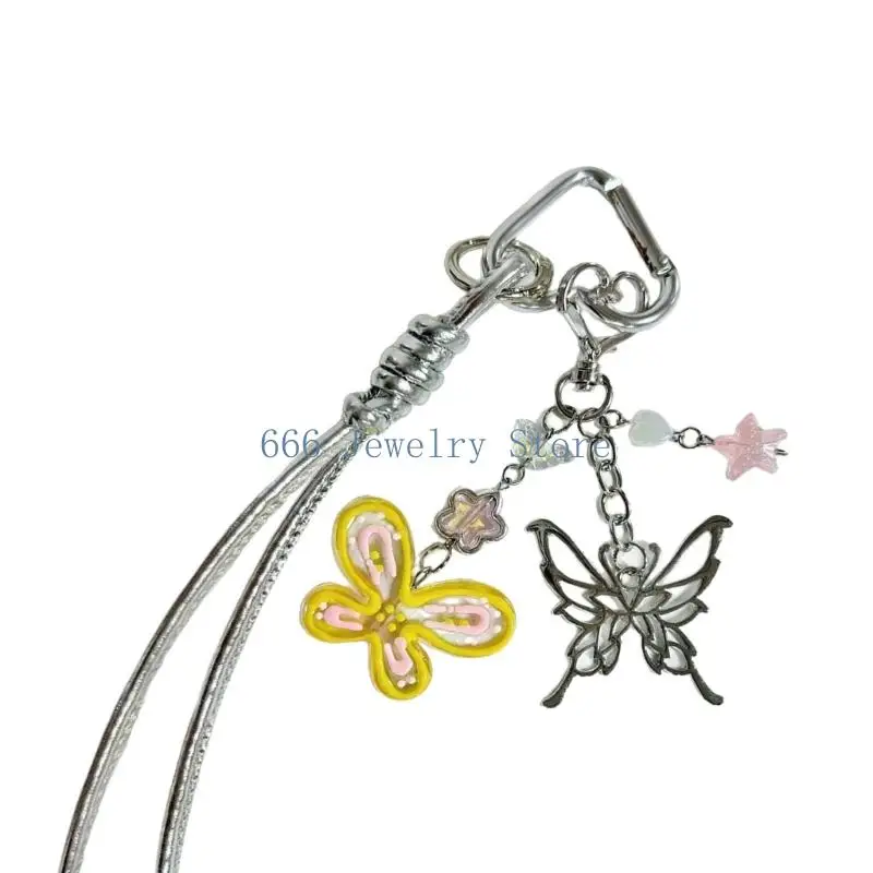 F2TD Hand Drawn Butterfly Beadwork Pendant Multi Functional Bag Charm For Daily Use