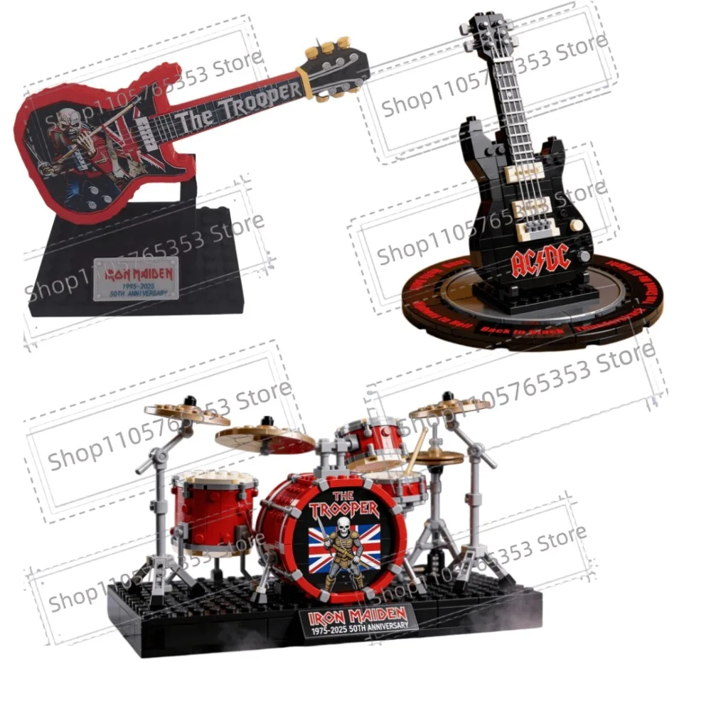 Iron Maiden The Trooper 50th Anniversary Building Blocks Guitar Model 1975-2025 Heavy Metal Rock Band Eddie Collectible Display
