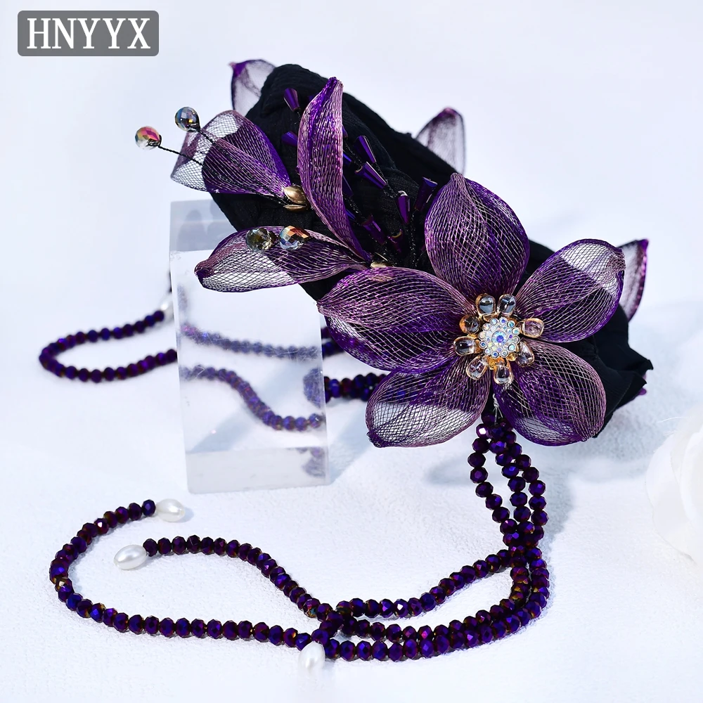 

HNYYX Glamour Baroque Headband Purple Flowers Hair Hoop Detachable Tassel Hairband Women Thick Sponge Wide Hair Accessories A370