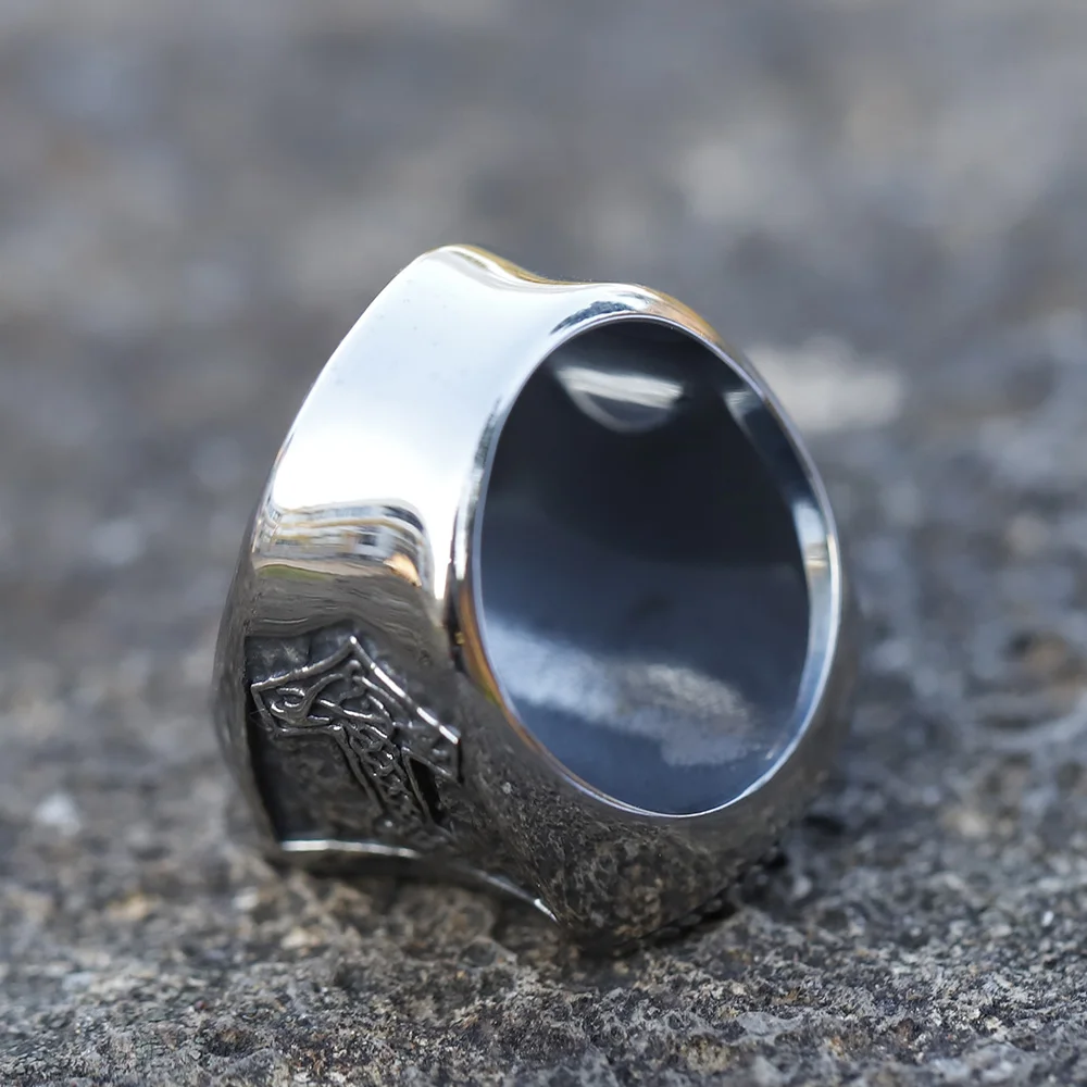 NEW Men\'s 316L stainless steel ring Creative Design Viking Warrior Double Axe Odin Eagle ring Jewelry for Gifts free shipping