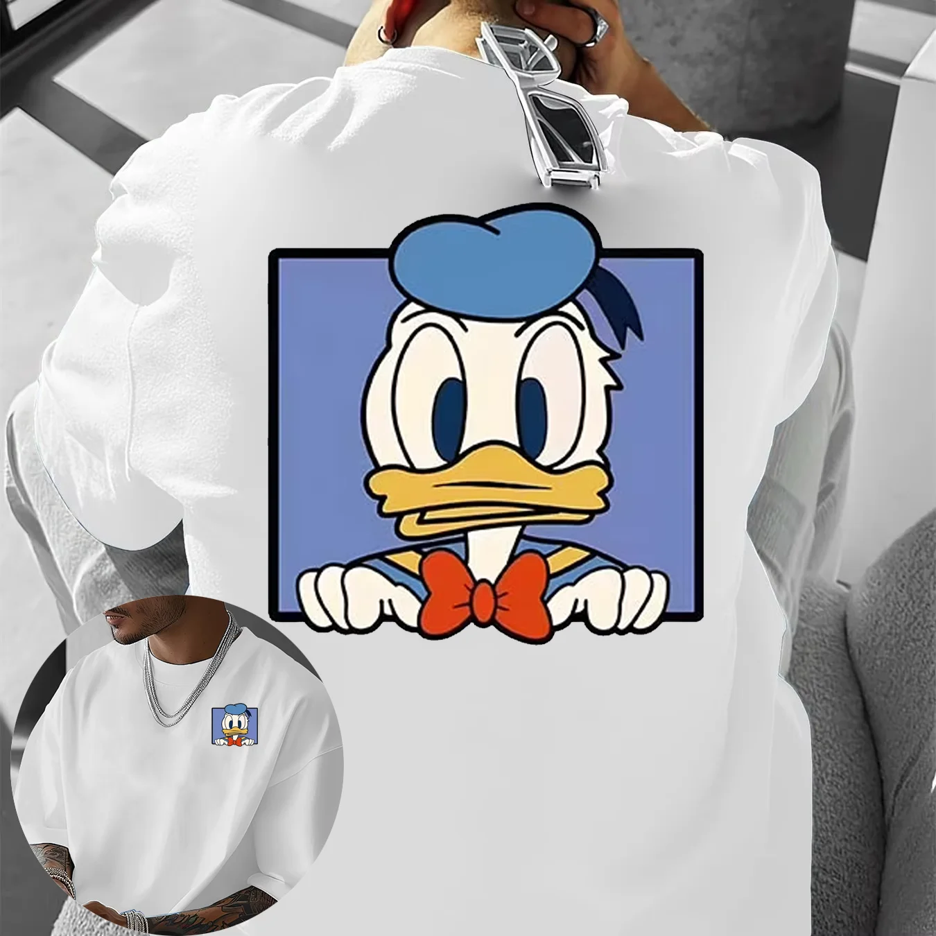 

2025 Disney Donald Duck, летняя модная уличная футболка для пар для мальчиков и девочек из 100% хлопка с принтом, спортивные стильные топы с принтом Y2K