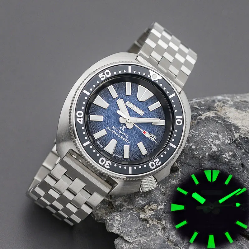 Turtle Abalone Dive Watch Wth Japan NH35 NH36A  Automatic Movement Stainless Steel Bracelet Case  200m Waterproof  Resistance