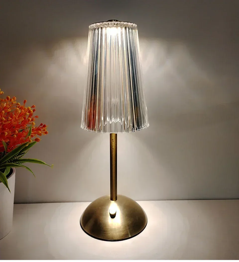 Rechargeable Touch Table Lamp 3 Colors Dimmable Artificial Crystal Lamp Portable Night Light for Bedroom Living Room Restaurant