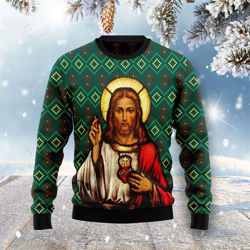 Xmas Christian Jesus Theme Ugly Sweater Men Women Clothing Crewneck Pullover 3D Print Pattern Fashion Trendy Sweatshirt 2025