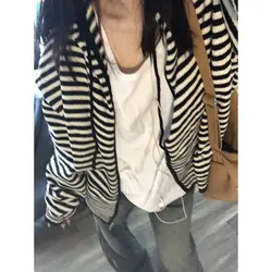 Deeptown Vintage maglioni a righe Cardigan donna Casual stile coreano Zip Up maglieria Harajuku cappotti lavorati a maglia bianchi neri sciolti